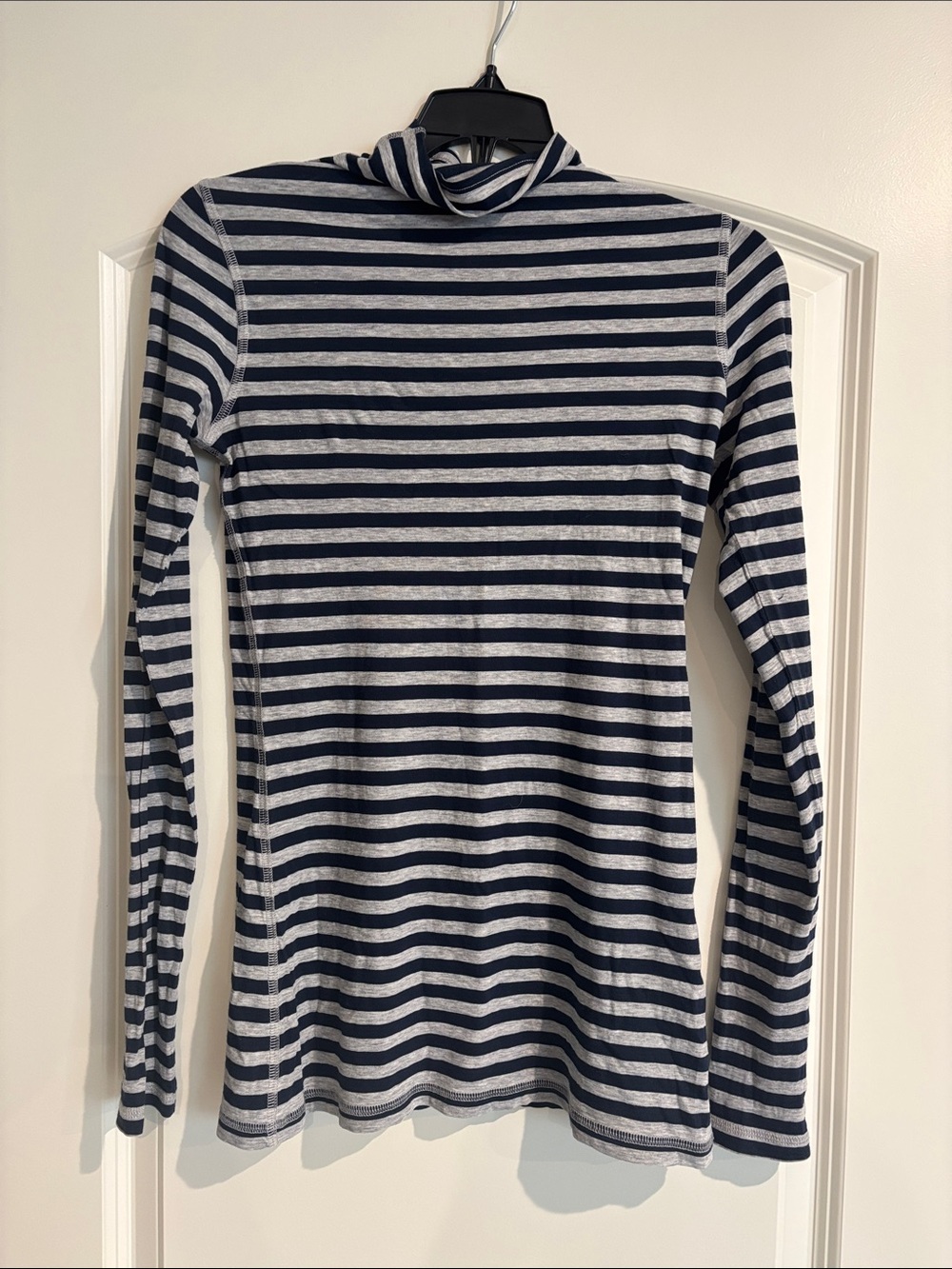 Vince Navy and Gray Striped Long-Sleeve Turtleneck